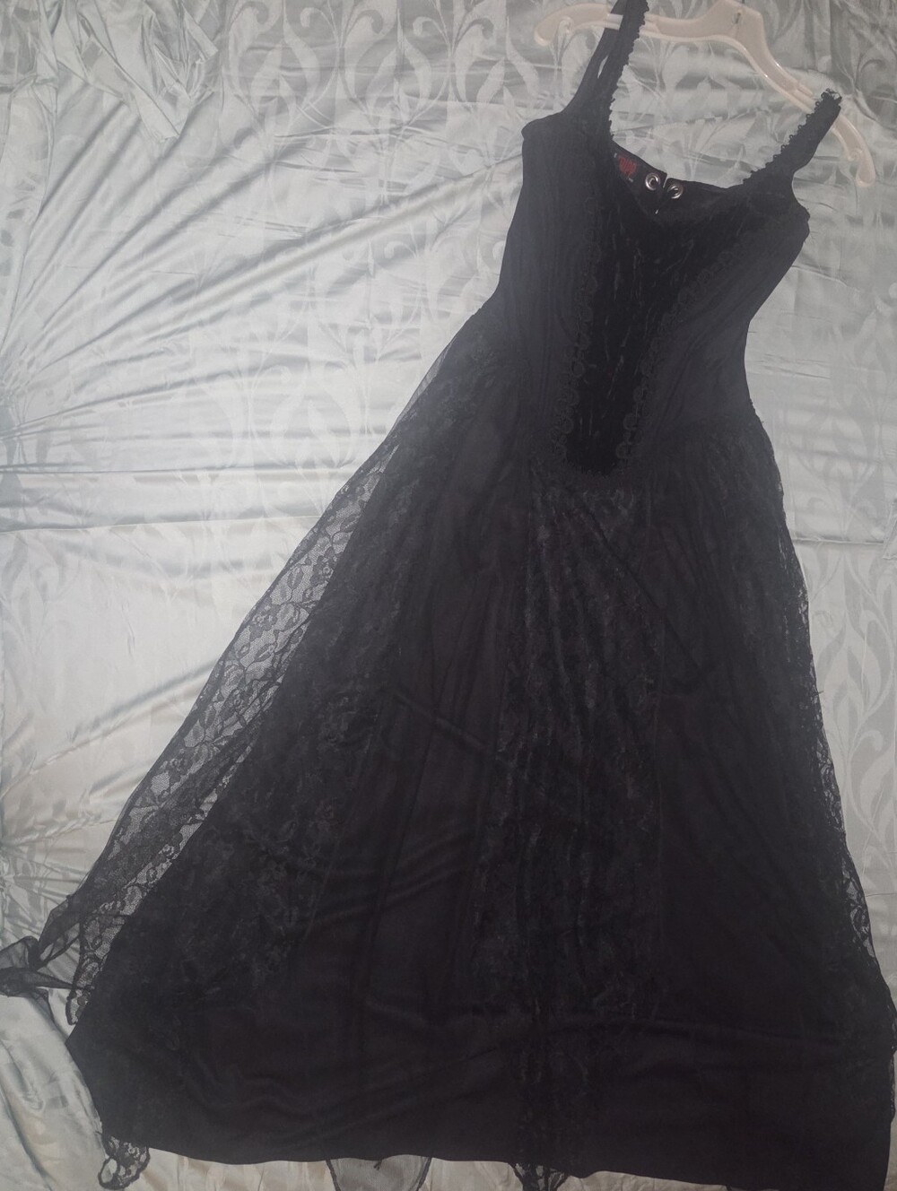 Vintage 90s Goth Tripp NyC Maxi Corset Dress Black Lace, Velvet, Princess Vamp - Picture 1 of 14